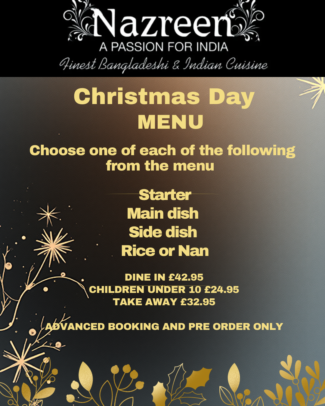 Deep Blue and Gold Classy Elegant Christmas Menu Instagram Post